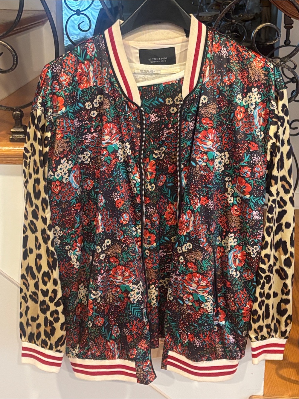Scotch & Soda Floral Bomber Jacket with Leopard-Print Sleeves with matching Tee